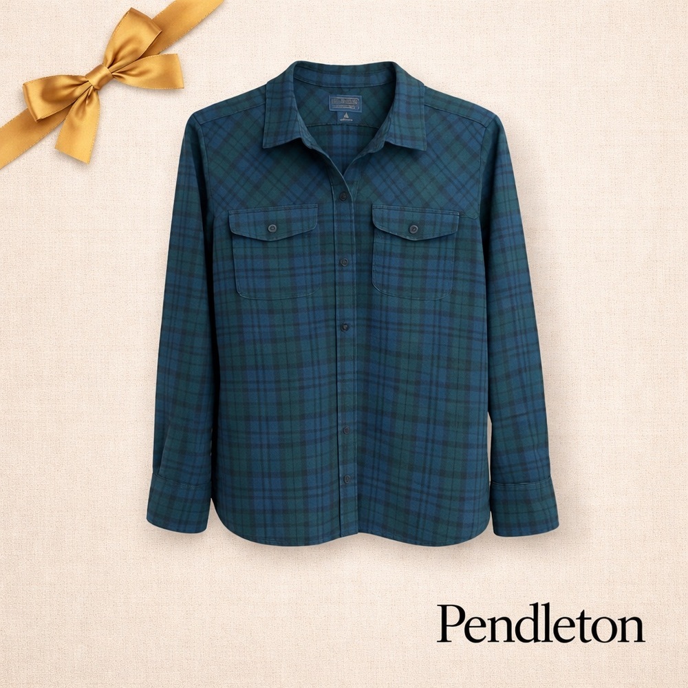 Pendleton Wool Plaid Button Down Shirt Blue Green Blackwatch XL